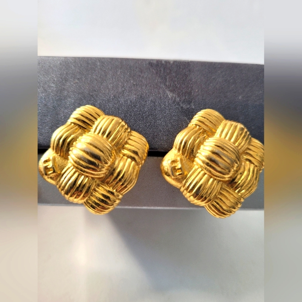 Fendi Gold Tone Clip Earrings
